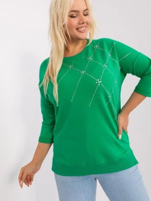 Bluzka plus size z bawełny z aplikacjami zielony RELEVANCE