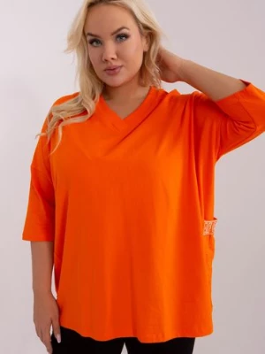 Bluzka plus size z dekoltem w serek pomarańczowy