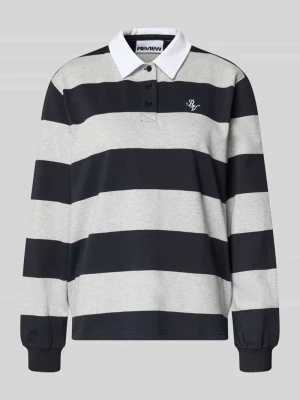 Bluzka polo z długim rękawem z Paski i kontrastową listwą guzikową Review