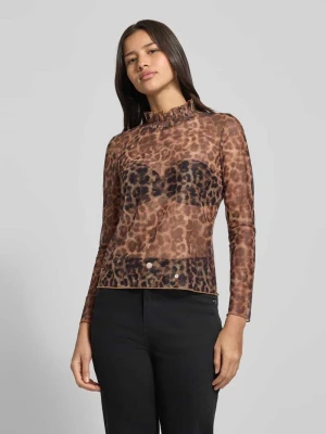 Bluzka półprzezroczysta z długim rękawem i falbanami Oui