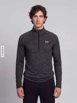 bluzka sportowa z długim rękawem w kroju regular fit z nadrukiem z logo Under Armour Czarny