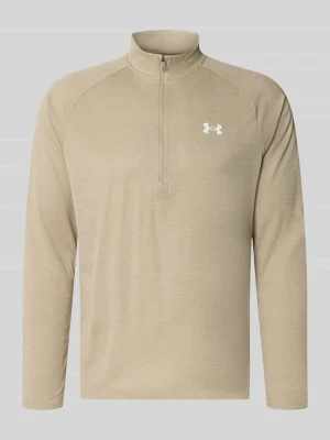 bluzka sportowa z długim rękawem w kroju regular fit z nadrukiem z logo Under Armour Khaki