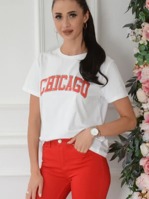 Bluzka T-shirt CHICAGO z cyrkoniami biała Truro Cocomoda.pl - odzież damska, sukienki, buty, dodatki