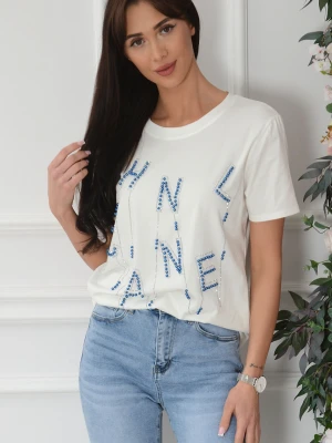 Bluzka T-shirt niebieskie perły i cyrkonie Channel Cocomoda.pl - odzież damska, sukienki, buty, dodatki