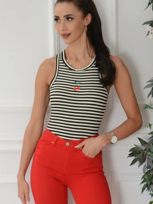 Bluzka top w paski z wisienką czarna-krem Wize Cocomoda.pl - odzież damska, sukienki, buty, dodatki