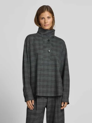 Bluzka w kratę z asymetryczną stójką Style Icon Collection Ciemnoszary melanż