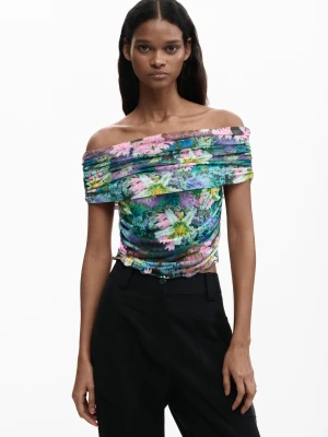 Koszulka w kwiaty z dekoltem typu łódka Desigual