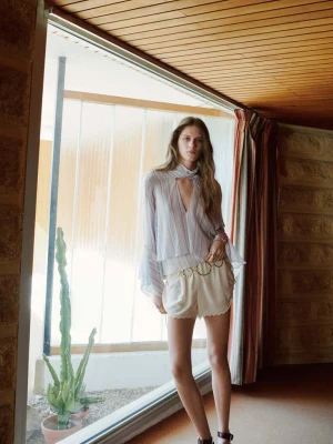 Bluzka w paski z falbankami niebieski - Kobieta - - MANGO