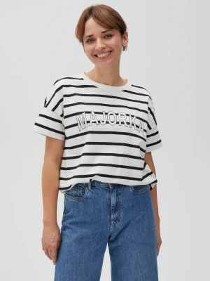 Bluza w paski z napisem biała Moodo