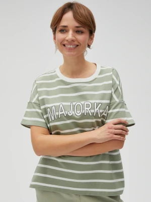 Bluza w paski z napisem oliwkowa Moodo