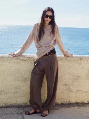 Bluzka w paski z węzłem brązowy - Kobieta - - MANGO