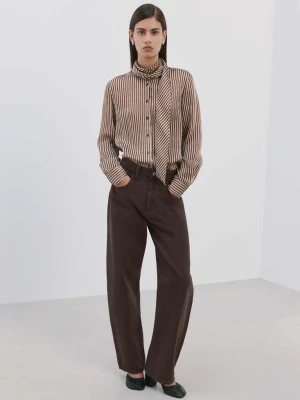 Bluzka w paski z wiązaniem przy dekolcie brązowy - Kobieta - - MANGO