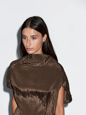 Bluzka W Prążki Z Kołnierzem Z Szalikiem - Brązowy - - Massimo Dutti - Kobieta