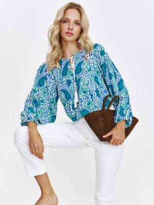 Bluzka w stylu boho z orientalnym printem w kolorze niebieskim Top Secret