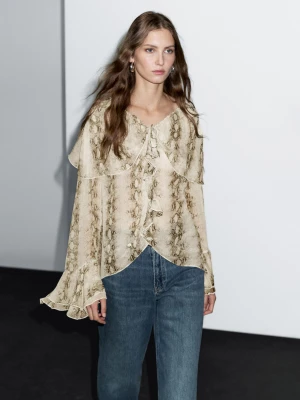 Bluzka W Wężowy Wzór Z Falbanami - Szary - - Massimo Dutti - Kobieta