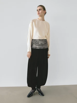 Bluzka Z 100% Jedwabiu Z Krótkim Nietoperzowym Rękawem − Studio - Surowy - - Massimo Dutti - Kobieta
