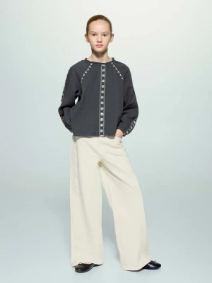 Bluzka z baweÅ‚ny z haftem antracytowy - Dzieci - - MANGO KIDS