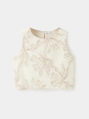 Bluzka z bawełny z kwiatowymi haftami beżowy - Dzieci - - MANGO KIDS