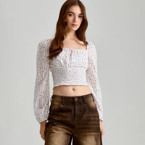 Bluzka z bufiastym rękawem w drobne kwiatki House