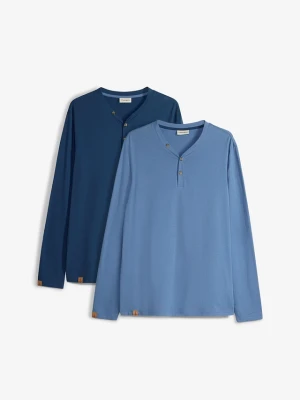 Bluzka z dekoltem henley, długim rękawem, z czystej bawełny organicznej (2 szt.) BonPrix niebieski