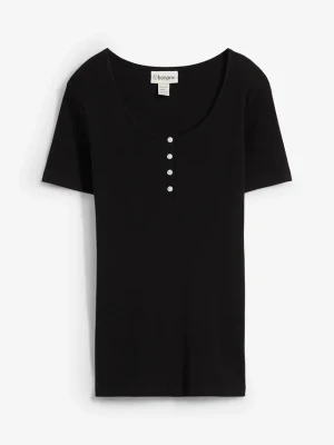 Bluzka z dekoltem henley z czystej bawełny organicznej BonPrix czarny