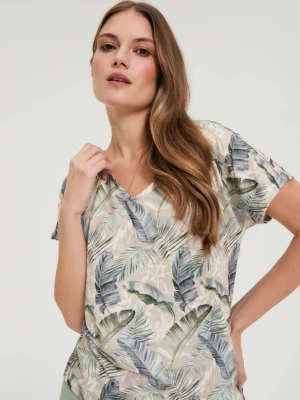 Bluzka z dekoltem w serek beżowa Moodo