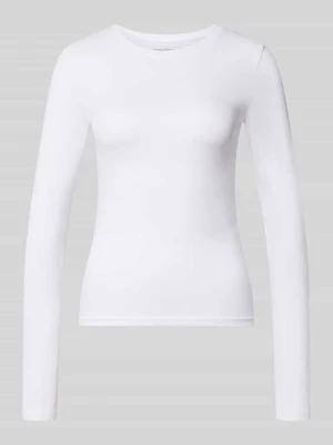 Bluzka z długim rękawem basic o kroju slim fit z mieszanka bawełny REVIEW Biały