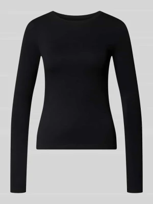 Bluzka z długim rękawem basic o kroju slim fit z mieszanka bawełny REVIEW Czarny