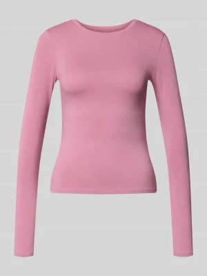 Bluzka z długim rękawem basic o kroju slim fit z mieszanka bawełny REVIEW Różowawy
