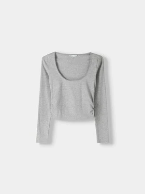 Bluzka z długim rękawem Bershka szary melanż