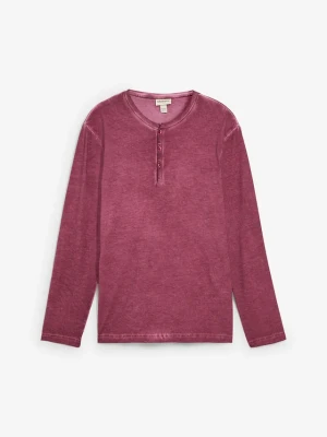 Bluzka z długim rękawem i dekoltem henley z efektem sprania z czystej bawełny organicznej BonPrix czerwony