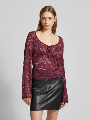 Bluzka z długim rękawem i efektem koronki model ‘AMALIE’ Pieces
