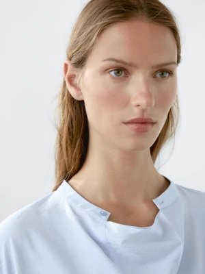 Bluzka Z Długim Rękawem I Ozdobnym Kołnierzykiem - Niebieski - - Massimo Dutti - Kobieta