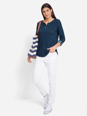 Bluzka z długim rękawem i plisą guzikową, z mieszanki bawełny bonprix