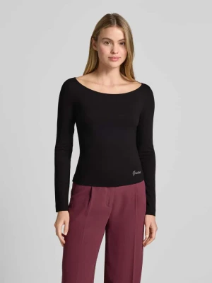 Bluzka z długim rękawem i prążkowanym dekoltem w łódkę Guess