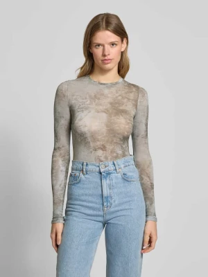 Bluzka z długim rękawem i prążkowanym, okrągłym dekoltem model ‘Nico’ Weekday