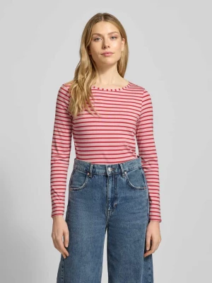 Bluzka z długim rękawem i prążkowanym, okrągłym dekoltem model ‘SUMIKO’ Oui