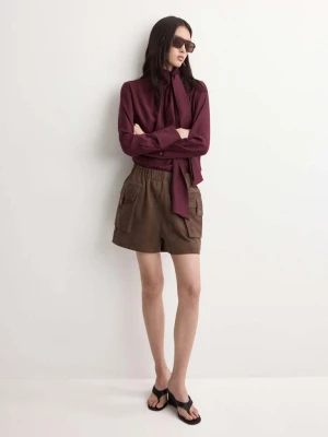 Bluzka z długim rękawem i szalem przy kołnierzu kasztanowy - Kobieta - - MANGO