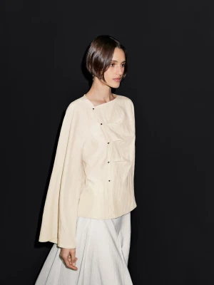 Bluzka Z Długim Rękawem I Zapięciem Na Guziki Z Boku - Surowy - - Massimo Dutti - Kobieta