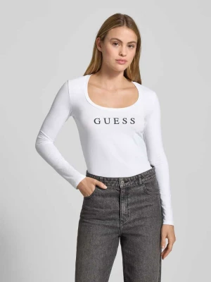 Bluzka z długim rękawem, nadrukiem z logo i okrągłym dekoltem Guess