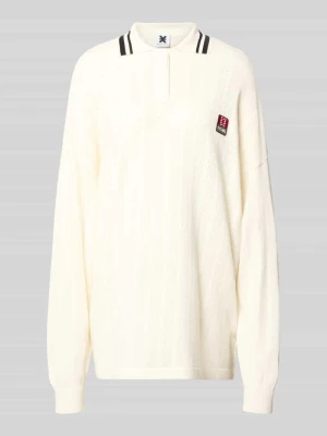 Bluzka z długim rękawem o kroju oversized w imitacji dzianiny z kołnierzykiem polo Karo Kauer
