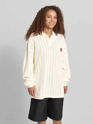 Bluzka z długim rękawem o kroju oversized w imitacji dzianiny z kołnierzykiem polo Karo Kauer