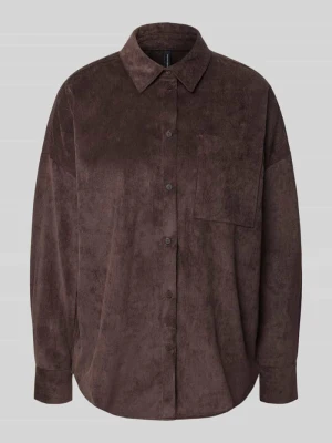 bluzka z długim rękawem o kroju oversized z brustaszą model 'SANNE' Vero Moda Czekoladowy