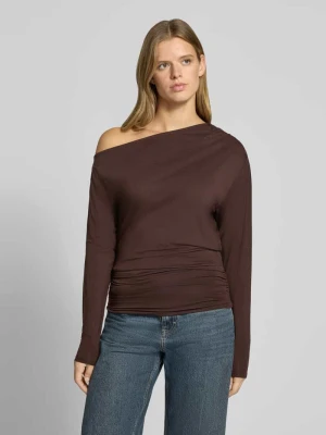 bluzka z długim rękawem o kroju regular fit w stylu odkryte ramiona model 'RINA' Topshop Czekoladowy