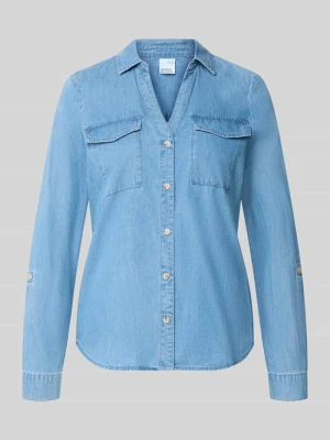 bluzka z długim rękawem o kroju regular fit z czystej bawełny model 'BUMPY' Vero Moda Jeansowy niebieski