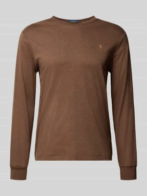 bluzka z długim rękawem o kroju regular fit z czystej bawełny model 'PIMA' Polo Ralph Lauren Średniobrązowy