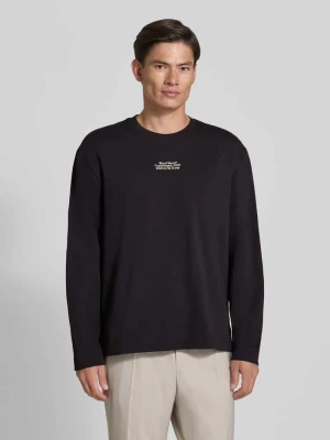 Bluzka z długim rękawem o kroju regular fit z czystej bawełny model 'Ryan' Wood Wood Czarny