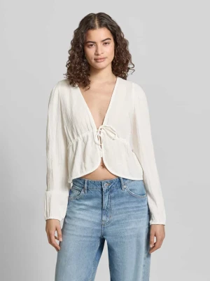 bluzka z długim rękawem o kroju regular fit z czystej bawełny model 'SASTINA' Pieces Złamany biały