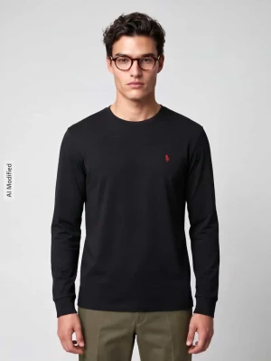 Bluzka z długim rękawem o kroju regular fit z czystej bawełny Polo Ralph Lauren Czarny