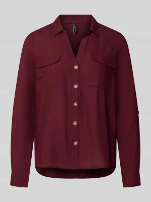 bluzka z długim rękawem o kroju regular fit z czystej wiskozy model 'BUMPY' Vero Moda Bordowy